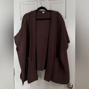 Aerie  Chunky Oversized Open-Weave Knit Hooded Cardigan in Brown Size Medium